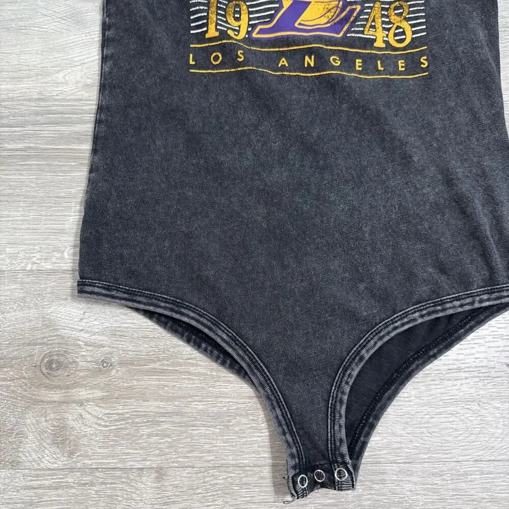 Los Angeles Lakers Shirt Women's Tank Bodysuit Black Acid Wash NBA Size Small